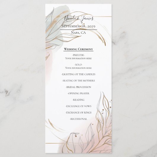 Gilded Gold Sage & Blush Botanical Wedding Program Menükarte (Vorderseite)