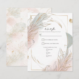 Gilded Gold Sage & Blush Botanical Wedding RSVP Einladung
