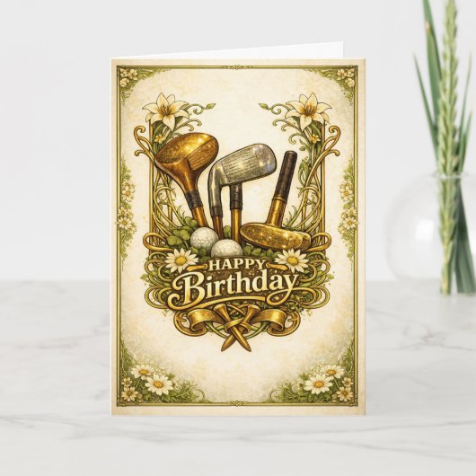 Gilded Golf Antique Birthday Karte (Vorderseite)