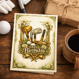 Gilded Golf Antique Illustration Birthday Karte