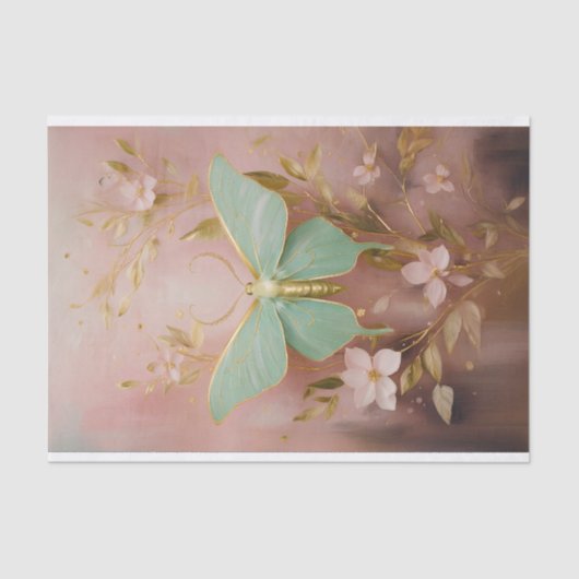 Gilded Gorgeous Luna Moth on Dusty Pink, Formale Seidenpapier (Vorderseite)