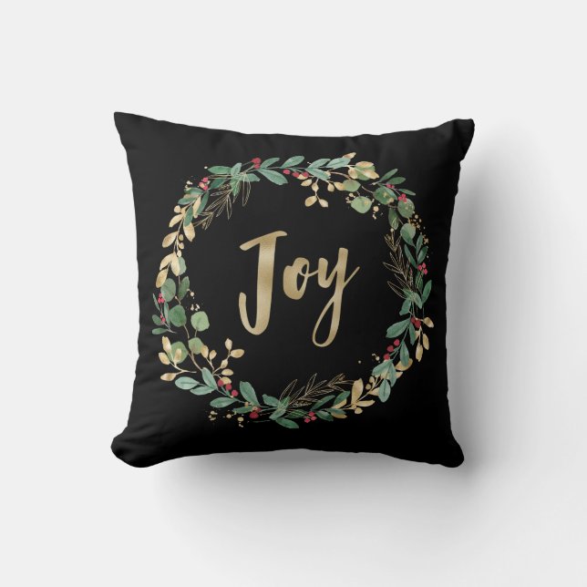 Gilded Greenery Black | Gold Christmas Joy Kissen (Vorderseite)