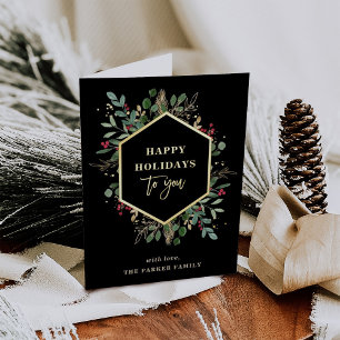 Gilded Greenery Black Happy Holidays Gold