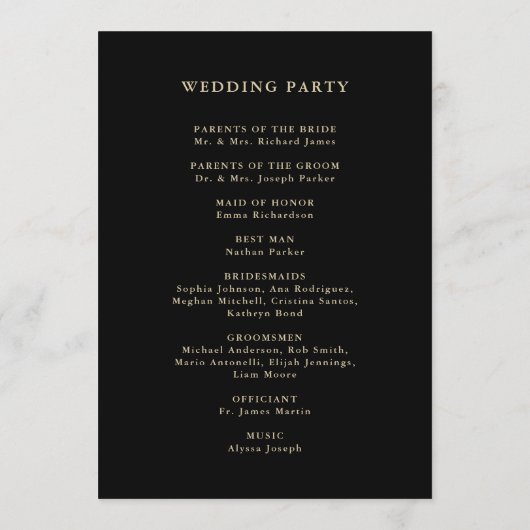 Gilded Greenery Black | Hochzeit Programm (Rückseite)