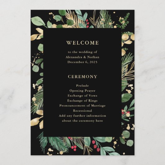 Gilded Greenery Black | Hochzeit Programm (Vorderseite)