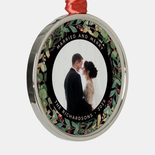 Gilded Greenery Black | Verheiratetes und fröhlich Ornament Aus Metall (Rechts)