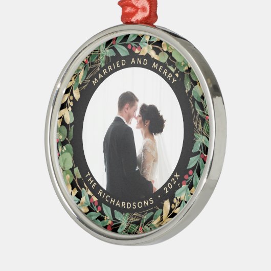 Gilded Greenery Black | Verheiratetes und fröhlich Ornament Aus Metall (Links)