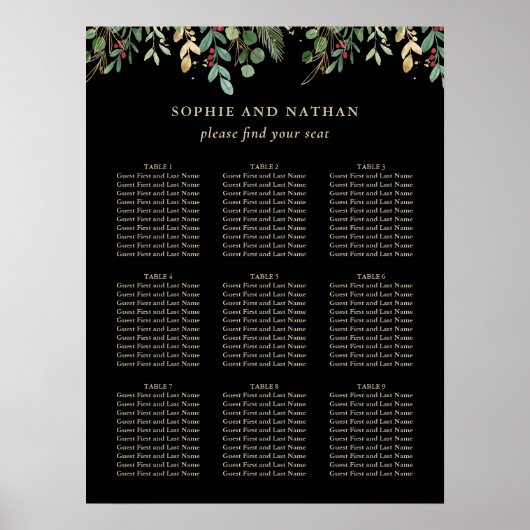 Gilded Greenery Black | Weihnachtsfeier Poster (Vorne)