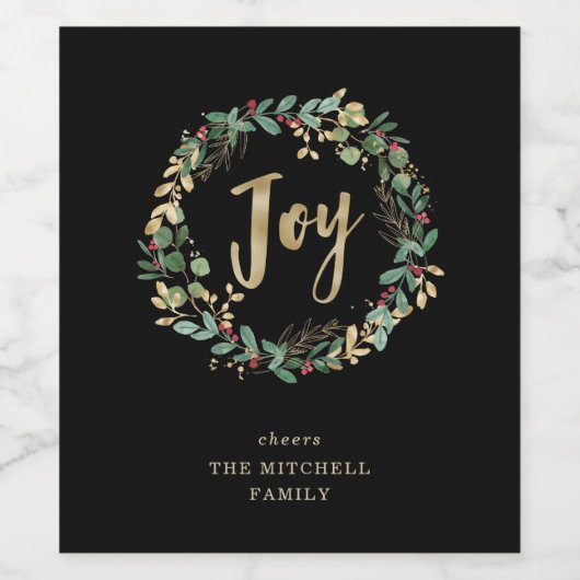 Gilded Greenery on Black | Freude Weinetikett (Einzelnes Label)