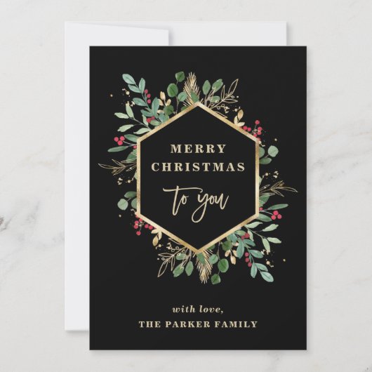 Gilded Greenery on Black | Frohe Weihnachten (Vorderseite)