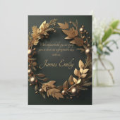 Gilded Greenery on Black | Hochzeitseinladung Einladung (Stehend Vorderseite)