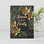 Gilded Greenery on Black | Hochzeitseinladung Einladung (Stehend Vorderseite)