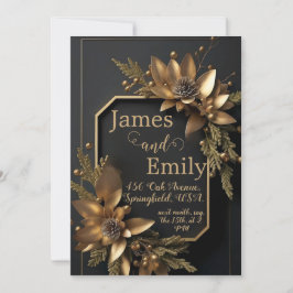 Gilded Greenery on Black | Hochzeitseinladung Feiertagskarte