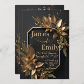 Gilded Greenery on Black | Hochzeitseinladung Feiertagskarte (Vorne/Hinten)