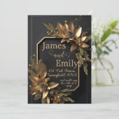 Gilded Greenery on Black | Hochzeitseinladung Feiertagskarte (Stehend Vorderseite)