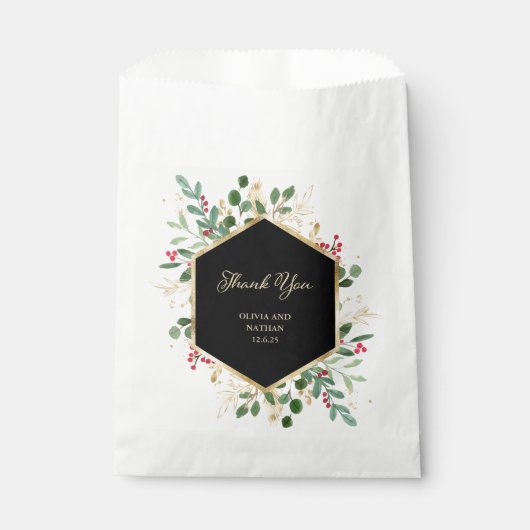 Gilded Greenery on Black | Weihnachtsfeier Geschenktütchen (Vorderseite)