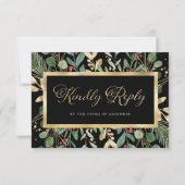 Gilded Greenery on Black | Weihnachtsfeier RSVP Karte (Rückseite)