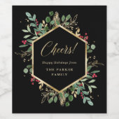 Gilded Greenery on Black | Weihnachtsjubeln Weinetikett (Einzelnes Label)