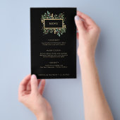 Gilded Greenery on Black | Weihnachtsmenü Flyer (Handgriff)