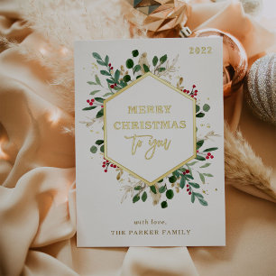 Gilded Greenery on White   Frohe Weihnachten Folien Feiertagskarte