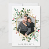 Gilded Greenery on White | Geometrisches Foto Save The Date (Vorderseite)