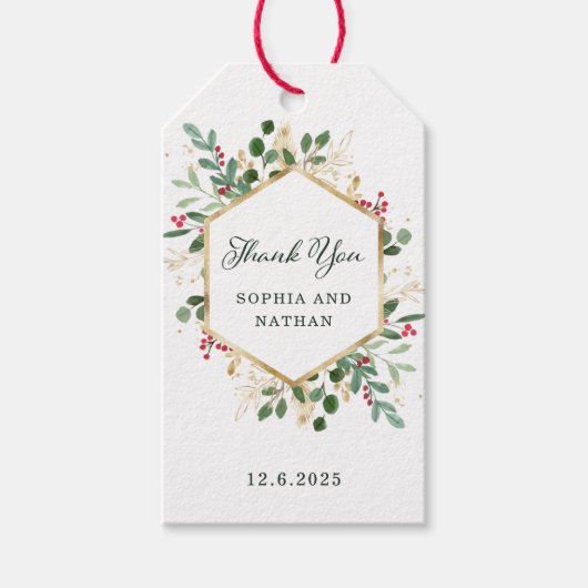 Gilded Greenery on White | Weihnachten Vielen Dank Geschenkanhänger (Vorderseite)