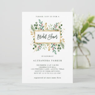 Gilded Greenery on White Weihnachts-Brautparty Einladung