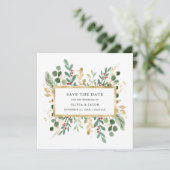 Gilded Greenery on White | Weihnachts-Foto Save The Date (Stehend Vorderseite)