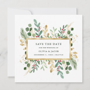 Gilded Greenery on White   Weihnachts-Foto Save The Date