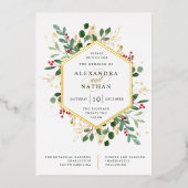 Gilded Greenery on White | Weihnachtsfeier Folieneinladung (Vorderseite)
