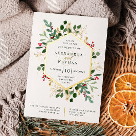 Gilded Greenery on White | Weihnachtsfeier Folieneinladung