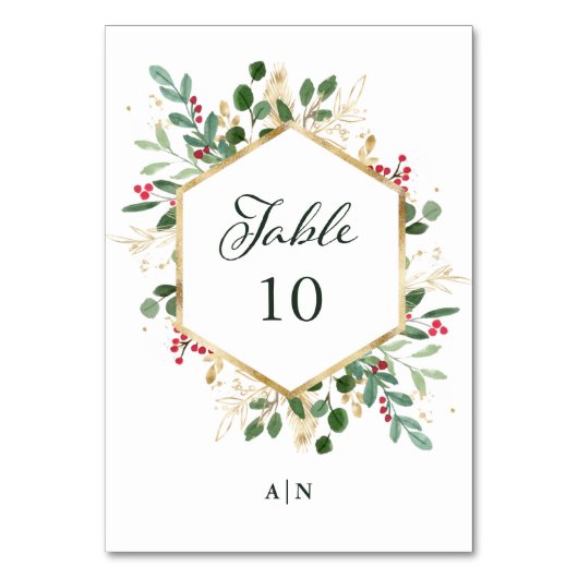 Gilded Greenery on White | Weihnachtsfeier Tischnummer (Rückseite)