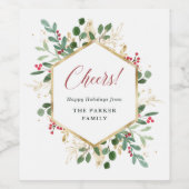 Gilded Greenery on White | Weihnachtsjubeln Weinetikett (Einzelnes Label)