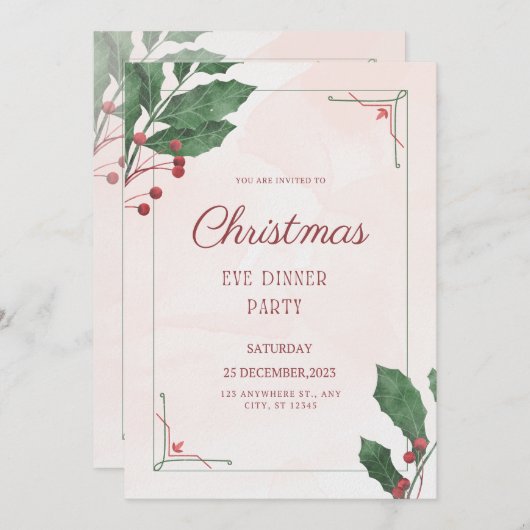 Gilded Greenery Weihnachtsabend Party Einladung (Vorne/Hinten)