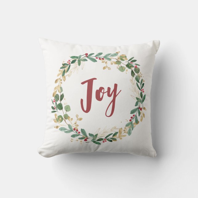Gilded Greenery White | Gold Christmas Joy Kissen (Vorderseite)