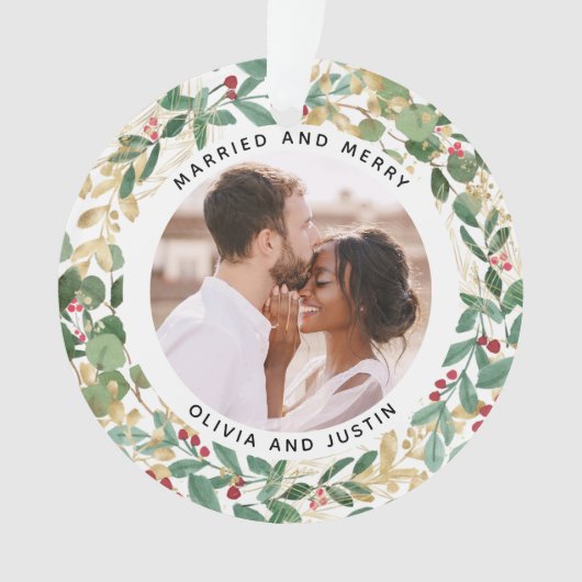 Gilded Greenery White Verheiratet und Merry Two Fo Ornament (Vorderseite)