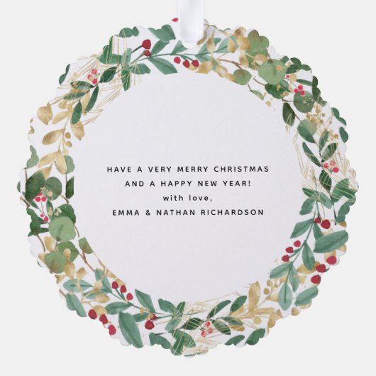 Gilded Greenery White | Verheiratetes und fröhlich Ornament Karte (Rückseite)