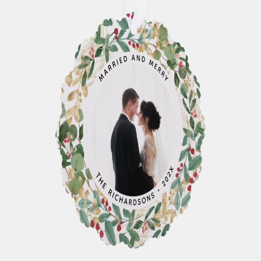 Gilded Greenery White | Verheiratetes und fröhlich Ornament Karte (Rechts)