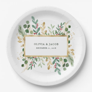Gilded Greenery White Weihnachtsfeiertag Pappteller