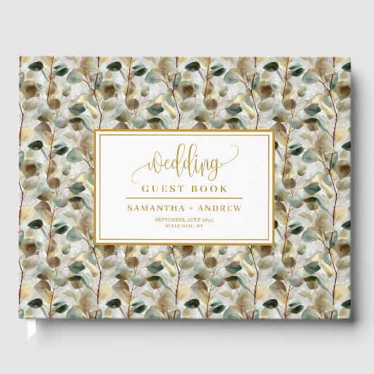 Gilded Hunter Green und Gold Wedding Guest Book Gästebuch (Vorderseite)