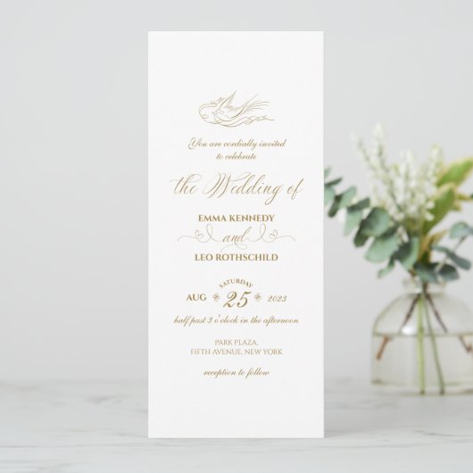 Gilded Imitats Gold Calligraphy Romantic Wedding Einladung (Stehend Vorderseite)