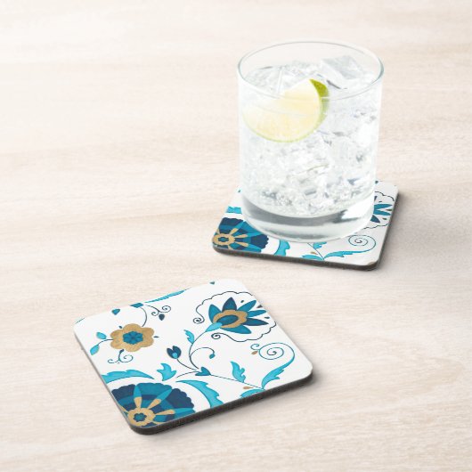 Gilded Indigo Blume mit weißem Hintergrund Getränkeuntersetzer (Rechte Seite)