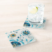 Gilded Indigo Blume mit weißem Hintergrund Glasuntersetzer (Schrägansicht)