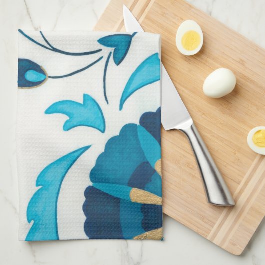 Gilded Indigo Blume mit weißem Hintergrund Handtuch (Viertel Falte)