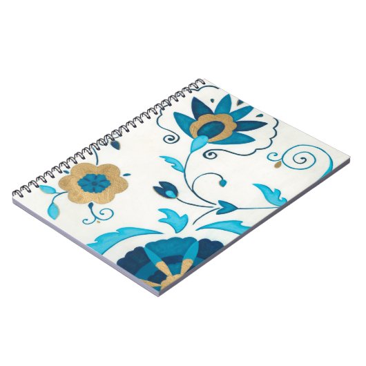 Gilded Indigo Blume mit weißem Hintergrund Notizblock (Linke Seite)