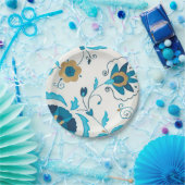 Gilded Indigo Blume mit weißem Hintergrund Pappteller (Party)