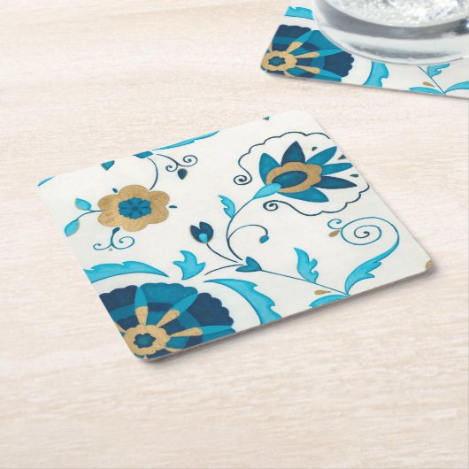 Gilded Indigo Blume mit weißem Hintergrund Rechteckiger Pappuntersetzer (angewinkelt)