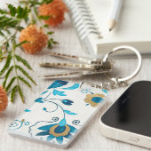 Gilded Indigo Blume mit weißem Hintergrund Schlüsselanhänger (Vorderseite rechts)