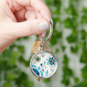 Gilded Indigo Blume mit weißem Hintergrund Schlüsselanhänger (Hand)