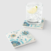 Gilded Indigo Blume mit weißem Hintergrund Steinuntersetzer (Seitenansicht)